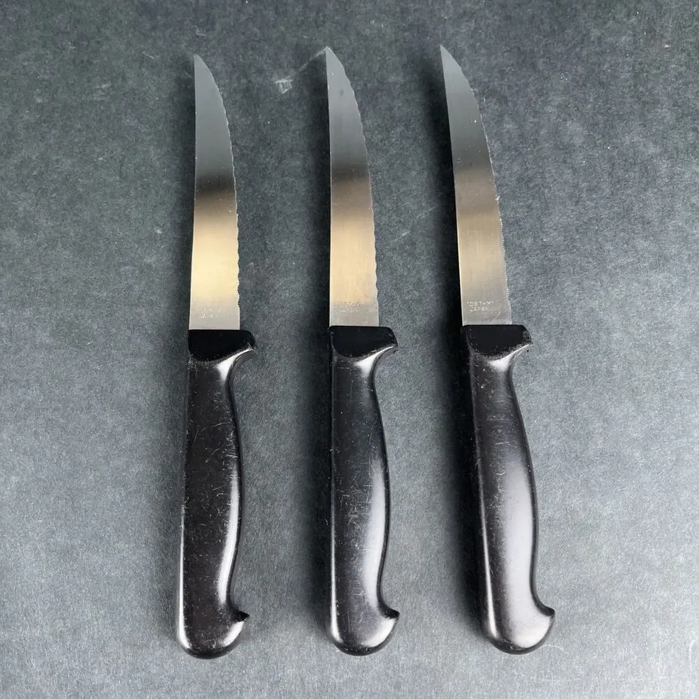 3 Diamond Cut Steak‎ Knife Stainless Black Composite Handle 4.25